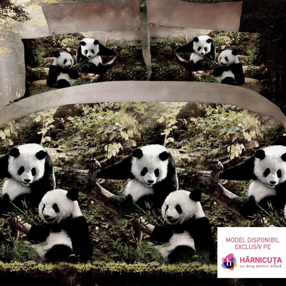 Lenjerie Bumbac Satinat – Cute Panda LBD0494 harnicuta.ro imagine noua
